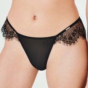 Bluebella L XL Marina Thong Black Logo Lace Mesh Sheer